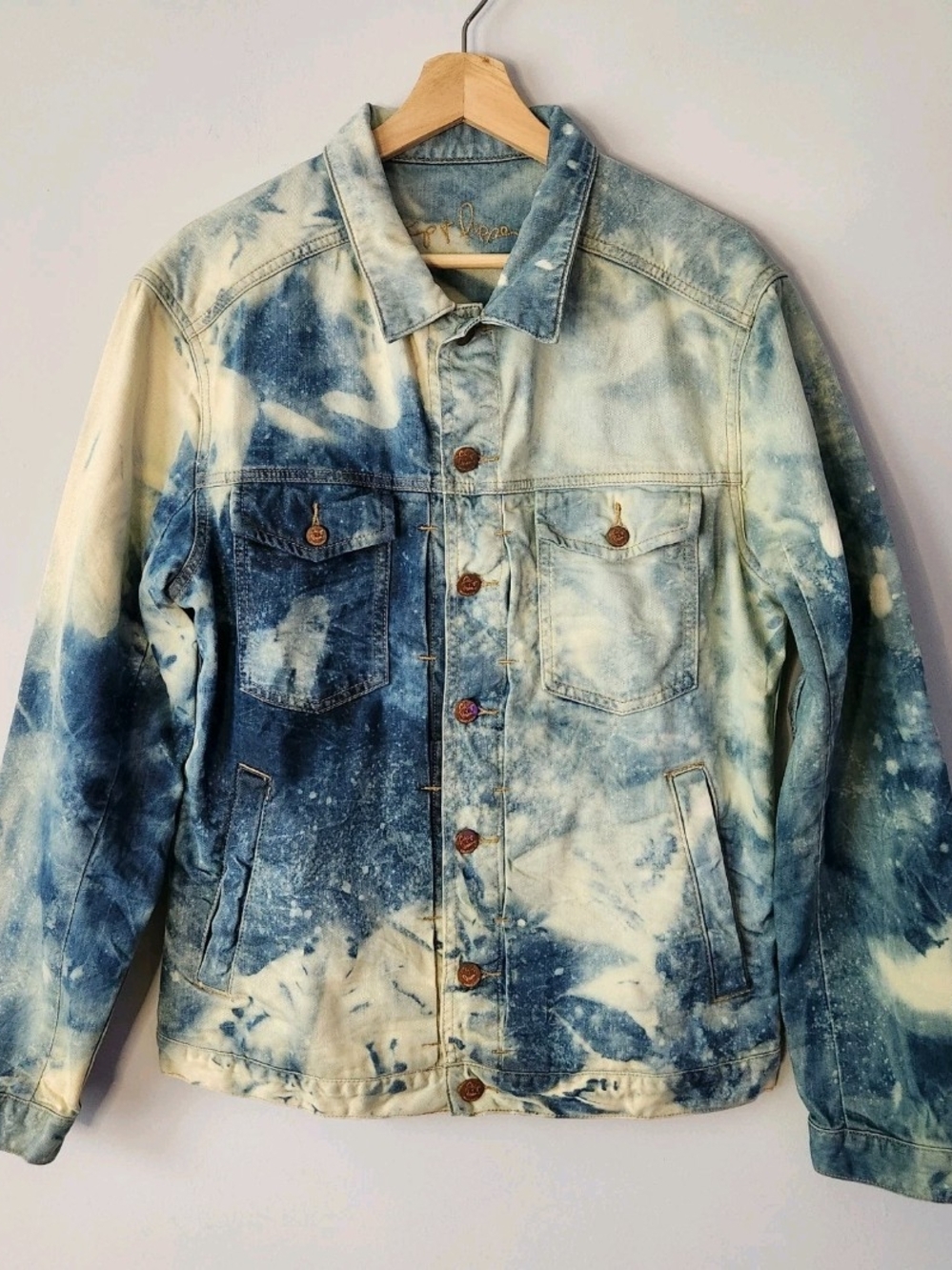 Chip Pepper Acid Wash Bleach Splatter Denim Trucker Jacket Grunge Size Medium